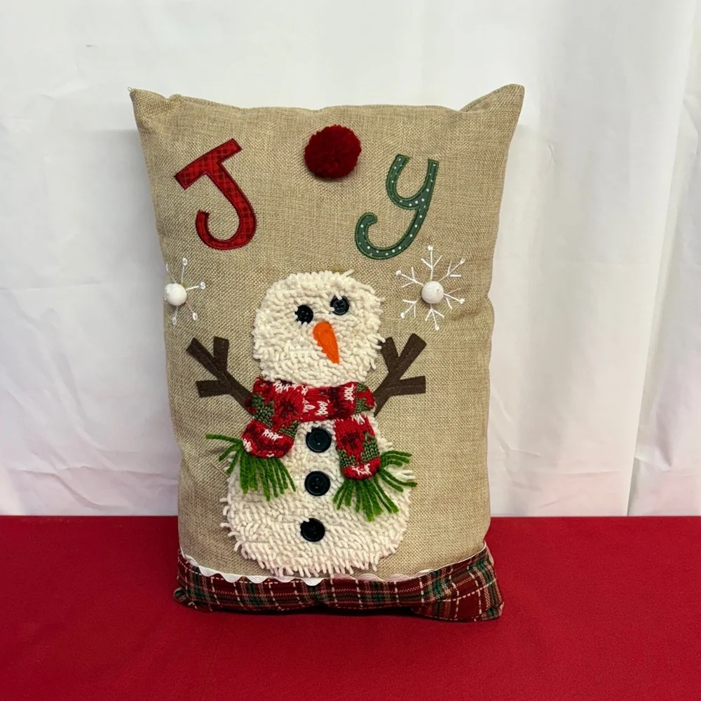 Festive Snowman Holiday Pillow 17x11x5